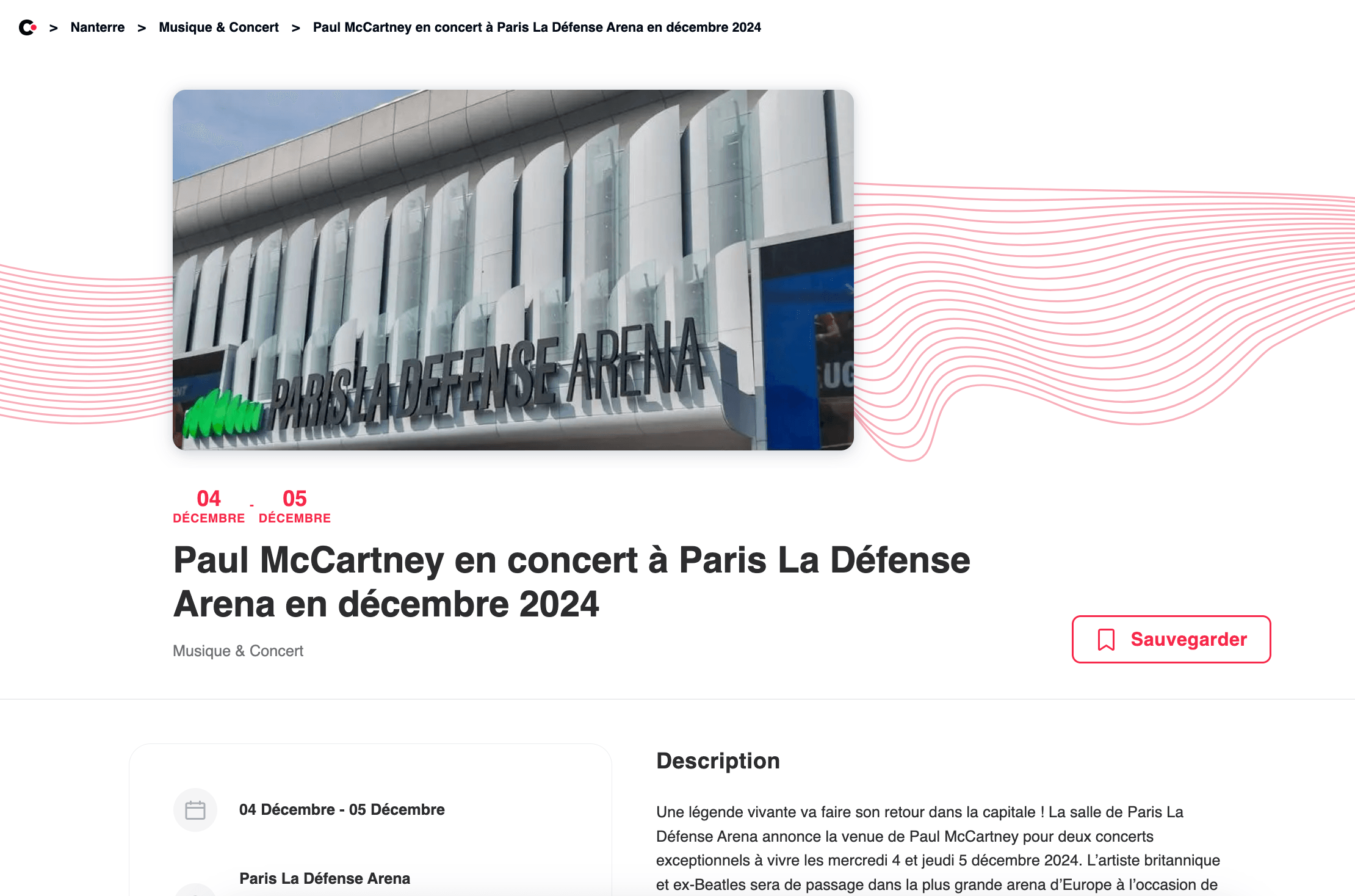 Event page screenshot from Culturius, featuring a representative main image along with essential details such as event title, date, location, description, and price.
